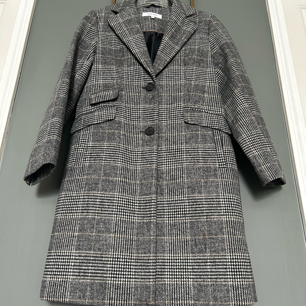 Nine West Black and White Plaid Trench Coat